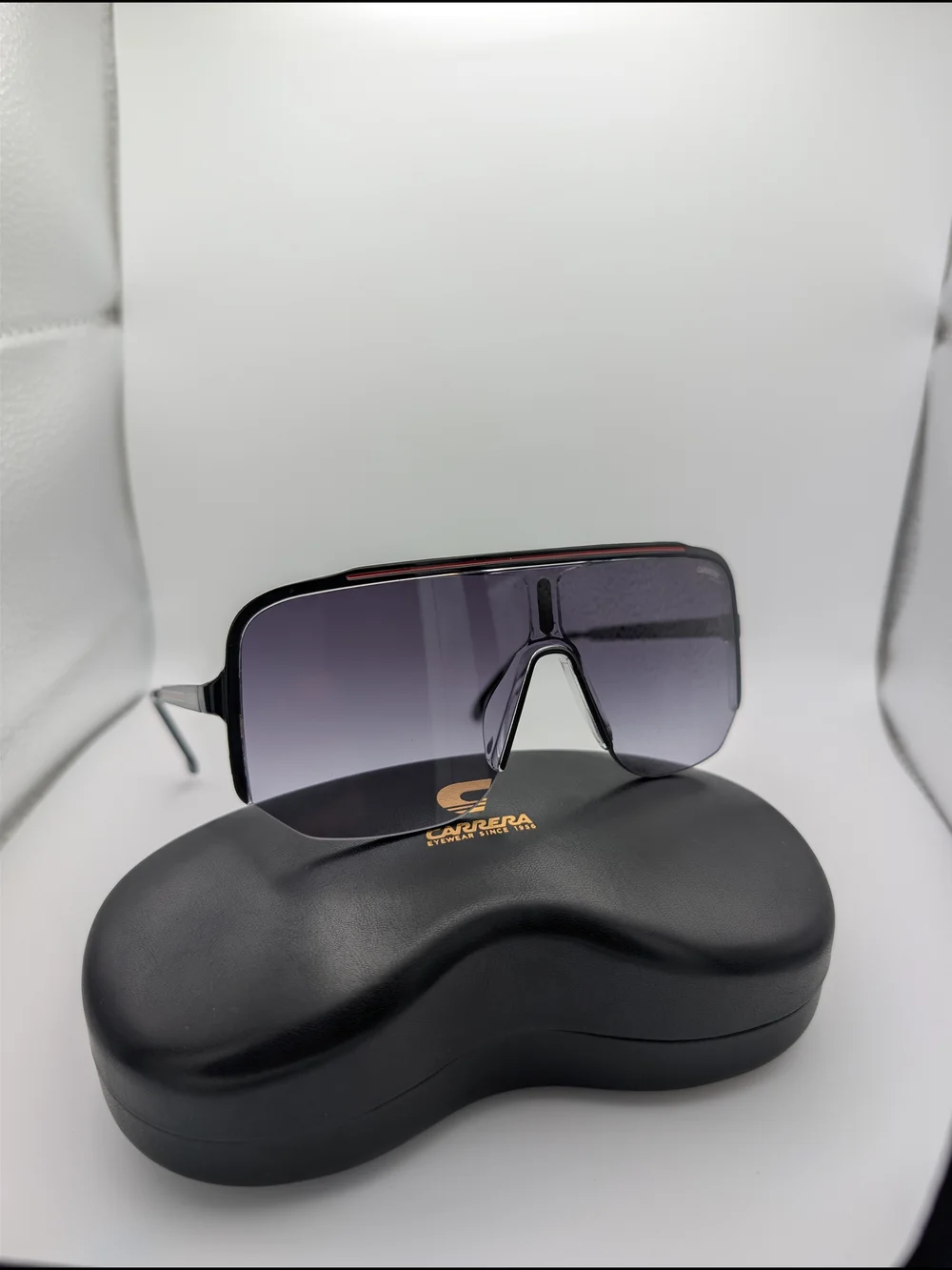 Carrera Men’s Shield Sunglasses Black Frame with Gradient Gray Lens Italian Luxe